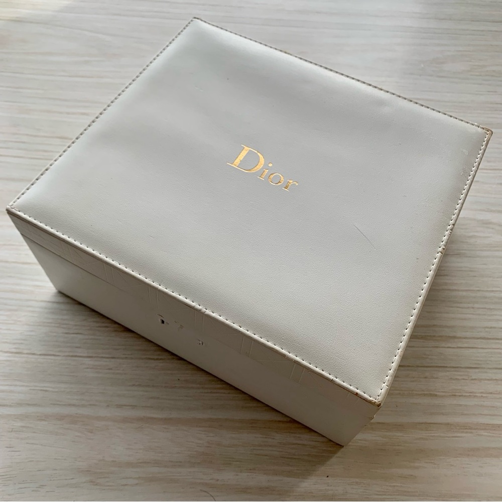 Vintage DIOR Empty Box White Leather Jewelry Lid Square Antique VTG
